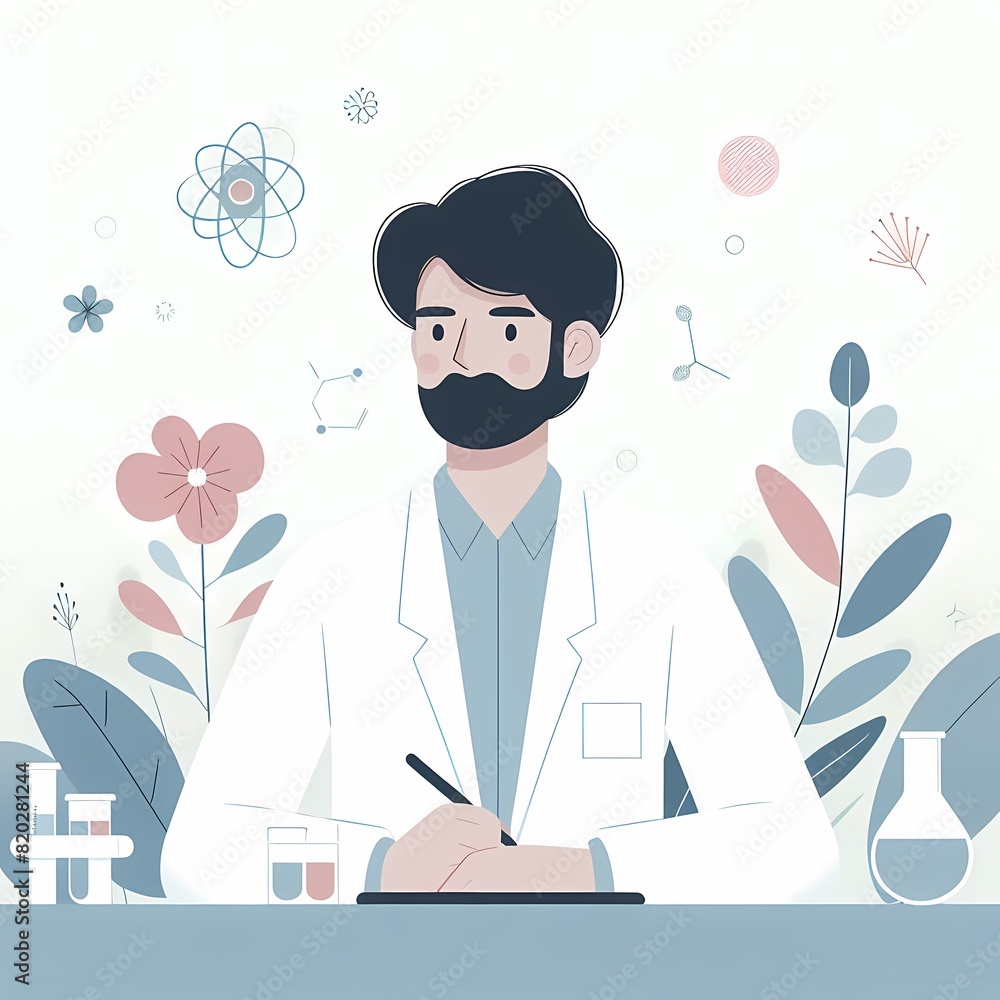 Portrait of a Scientist: Illustration Depicting a Dedicated Researcher Portrait of a Scientist: Illustration Depicting a Dedicated Researcher