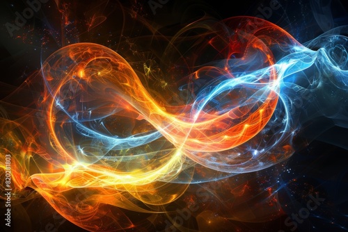 Abstract background featuring a vibrant multicolor spectrum with neon orange and blue rays and colorful glowing lines.