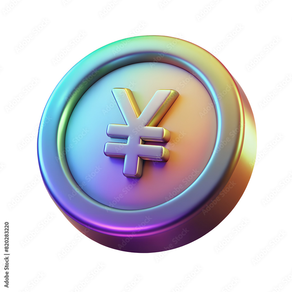 Obraz premium Holographic Chinese yuan coin saving bank for deposit banking of investment and dividend concept. 3D icon with transparent PNG background
