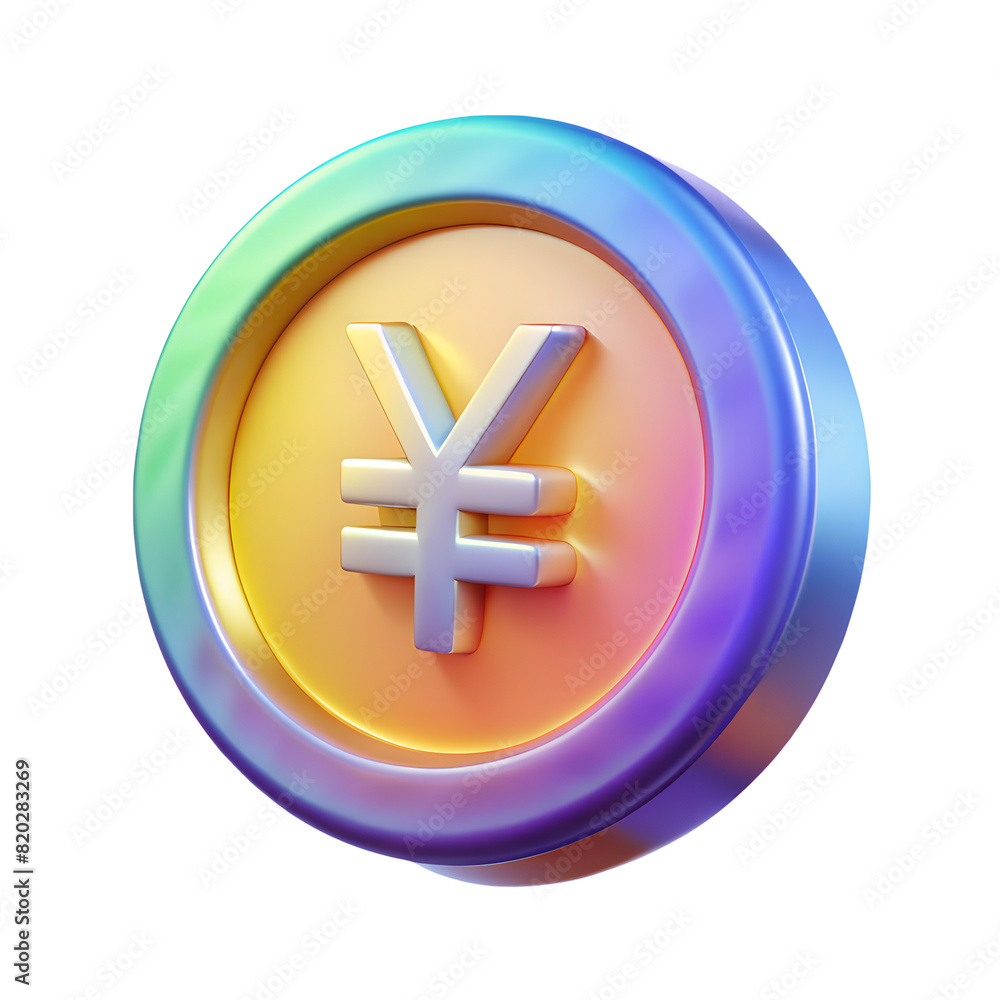 Obraz premium Holographic Chinese yuan coin cash money. 3D icon with transparent PNG background 