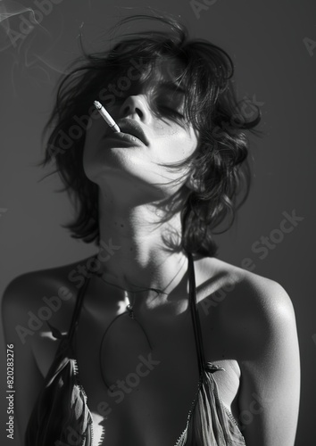smoking woman in black and white retro style photo