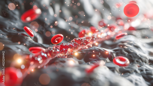 3d rendered illustration of red blood cells flowing through a vein photo