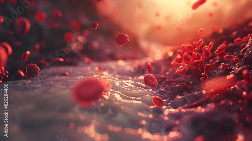 Abstract blood cells traveling in vein