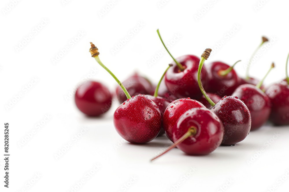 Pile of Ripe Cherries on White Background - Fresh and Delicious for Advertising Photography Pile of Ripe Cherries on White Background - Fresh and Delicious for Advertising Photography