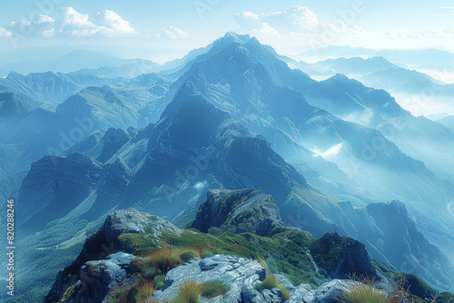 A timeless mountain range stretching to the horizon, its rugged peaks a symbol of enduring strength and stability. Concept of geological permanence. Generative Ai.