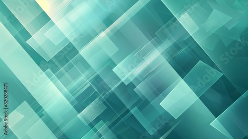 Modern abstract geometric green and blue background with transparent rectangles