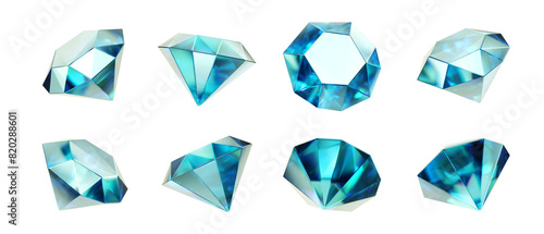 Fototapeta Naklejka Na Ścianę i Meble -  Crystal element decoration set pack isolated background 3d rendering