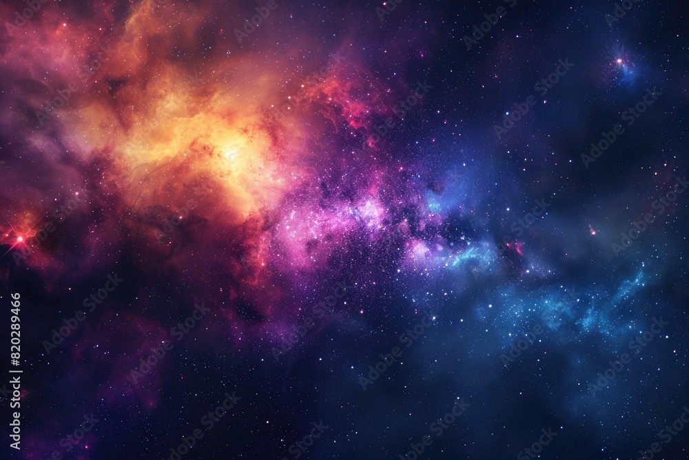 Colorful galaxy with stars and planets in motion