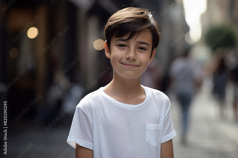 A young boy is smiling and wearing a white shirt A young boy is smiling and wearing a white shirt