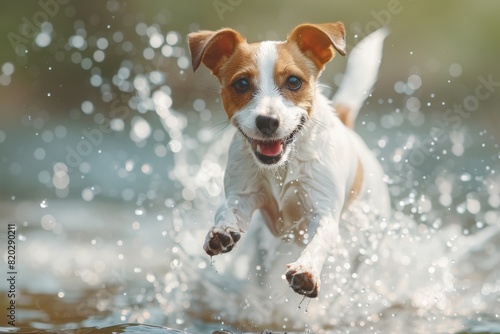 jack russell jumps in the water. Pet activity