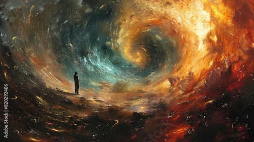 Person observing a cosmic swirl