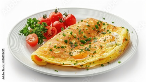 omelet on white plate isolated on white background realistic