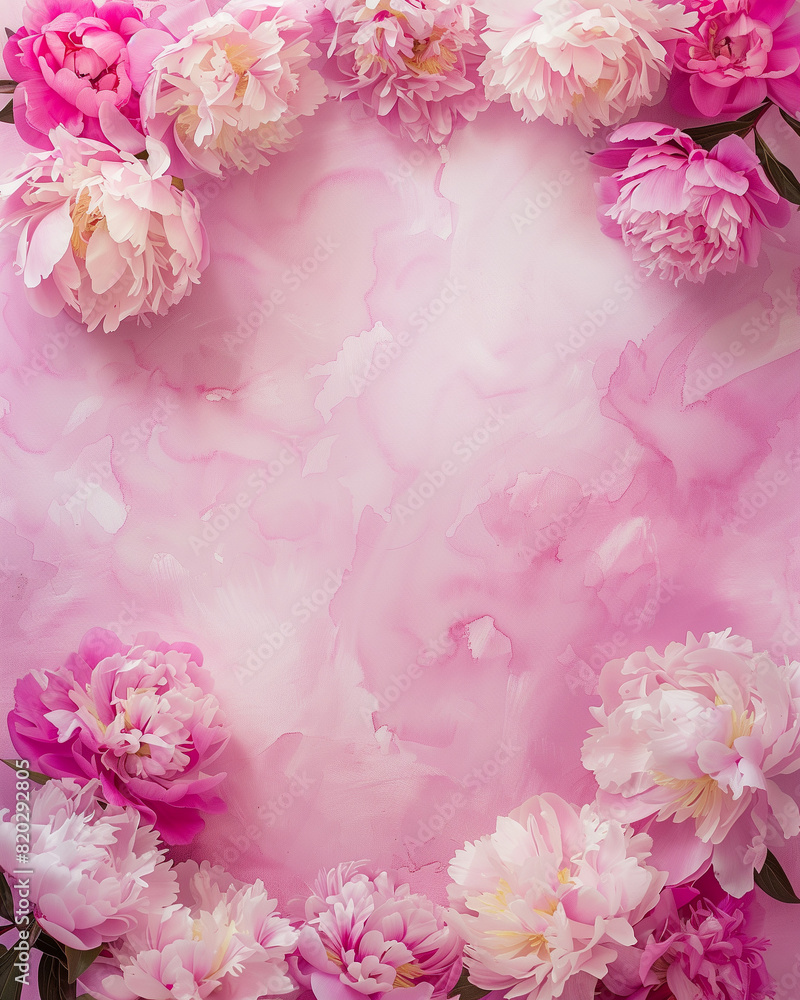 Frame made of beautiful peony flowers on pink background Frame made of beautiful peony flowers on pink background