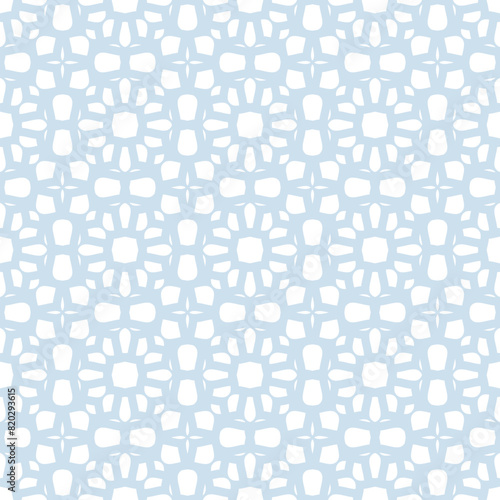 Vector mosaic seamless pattern. Blue and white ornamental texture, Oriental style. Subtle abstract elegant background. Geometric ornament with floral grid, lattice. Repeated decorative geo design