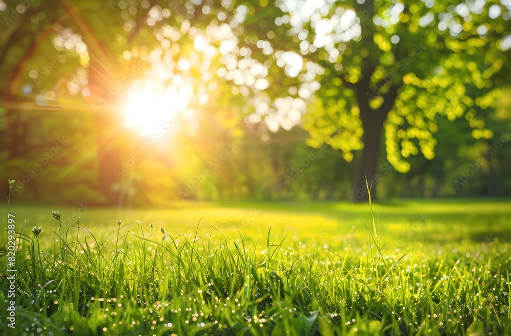 Blurred Summer Meadow Sunrise with Sun Rays Blurred Summer Meadow Sunrise with Sun Rays