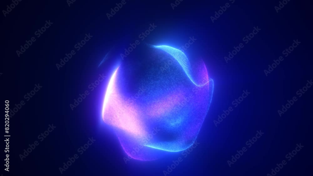 Blue purple energy magic sphere round high-tech digital ball core of light rays waves lines and energy particles. Abstract background. Video in high quality 4k, motion design
