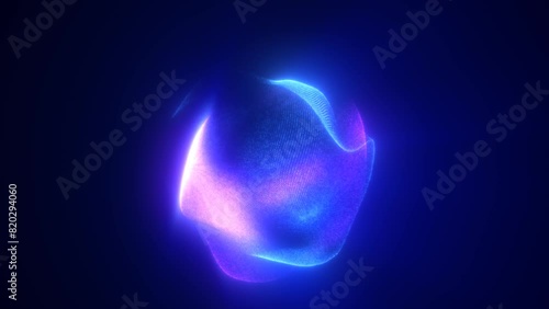Blue purple energy magic sphere round high-tech digital ball core of light rays waves lines and energy particles. Abstract background. Video in high quality 4k, motion design