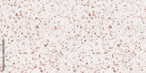 Terrazzo flooring seamless texture. Realistic pattern of mosaic floor with natural stones, granite, marble, quartz. Vector illustration. Classic Italian floor surface. Trendy design for decor, render