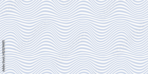 Groovy vector seamless pattern with curved lines, wavy stripes, fluid shapes. Abstract blue and white distorted background. Dynamical rippled texture, 3D effect, illusion of movement. Repeated design