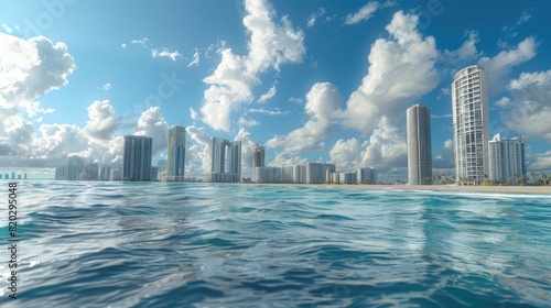 Panoramic view of Miami's Sunny Isles Beach and Aventura, a sunny destination in Florida. Generative AI realistic