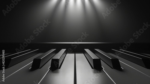 piano keys, high contrast, black and white, minimalistic, studio lights set for chiaroscuro effect realistic