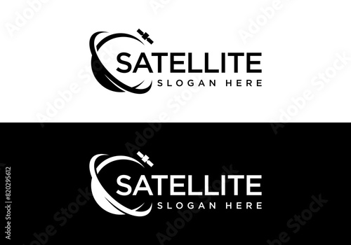 Satellite logo vector template. Communication technology logo concept for satellite