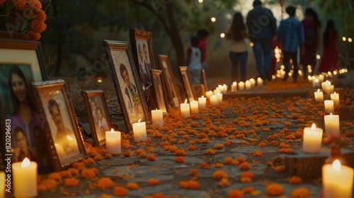 Candlelight Memorial Service with Portraits and Marigold Pathway