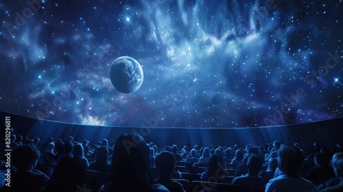 planetarium with a 360-degree view of the night sky, showing high-resolution projections of celestial bodies and constellations, with visitors gazing in awe, capturing the magic of astrology and the u photo