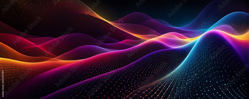 Fototapeta premium Abstract Digital Landscape with Flowing Waves of Dots: Ideal for AI, Neural Networks, Data Transmission, and Scientific Research