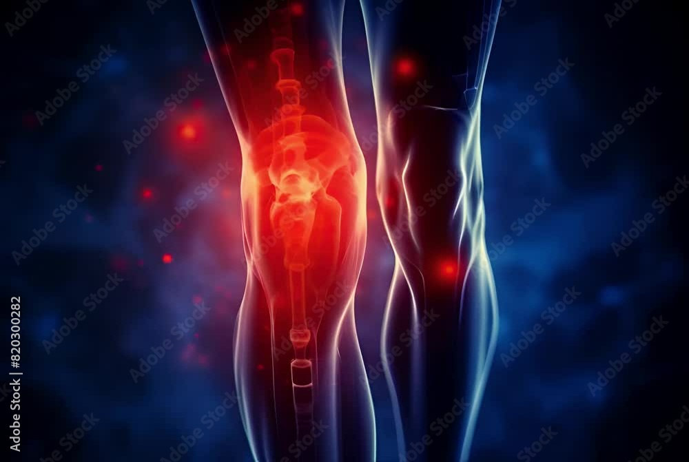 knee joint pain with a focus on the skeletal structure, highlighting areas of discomfort in a glowing red color to indicate inflammation or injury knee joint pain with a focus on the skeletal structure, highlighting areas of discomfort in a glowing red color to indicate inflammation or injury