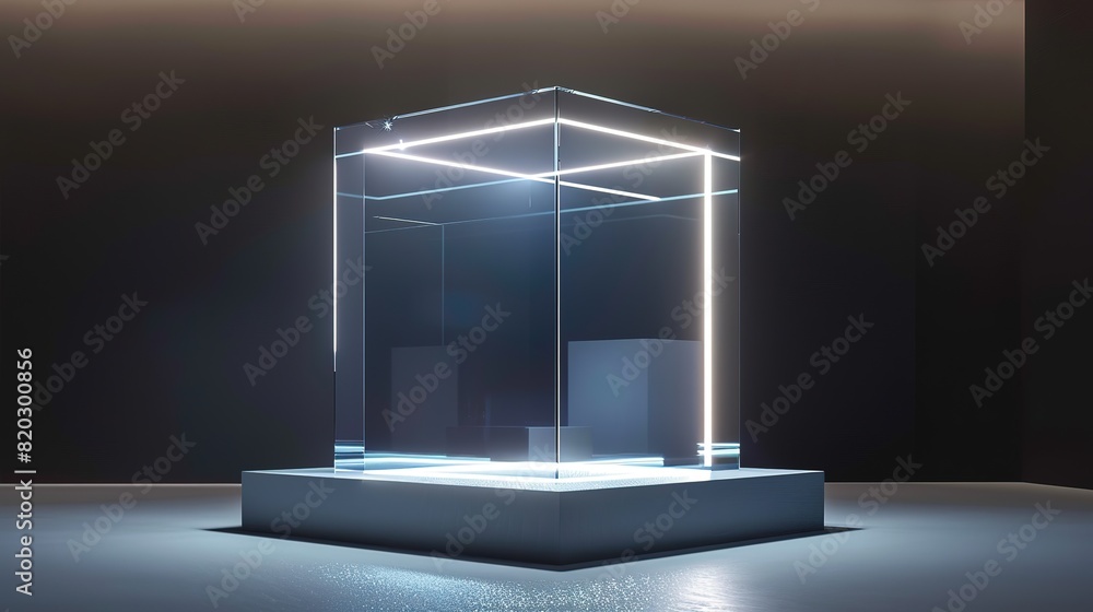 Glass display case for the exhibition in the shape of a cube ...