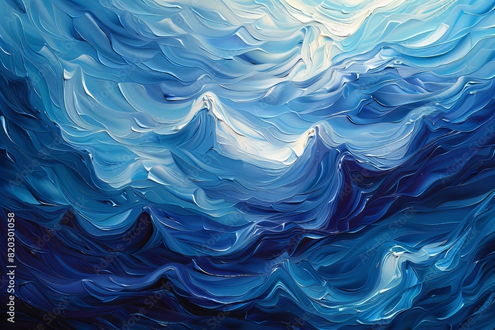 A painting of a blue and white wave with a white bird A painting of a blue and white wave with a white bird