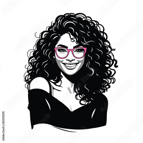 Vector illustration of a beautiful woman with red glasses on a white separate background