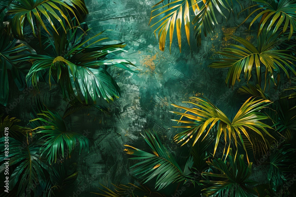 Fototapeta premium Tropical leaves on a green background