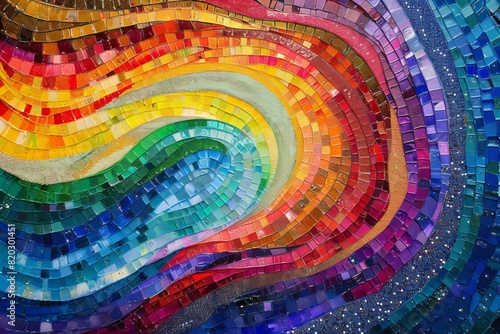 Close up of a vibrant mosaic portraying a water wave