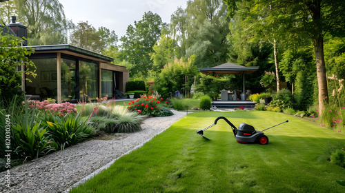 Landscaping Services Displaying Neatly Maintained Garden with Abundant Greenery and Floral Beauty photo