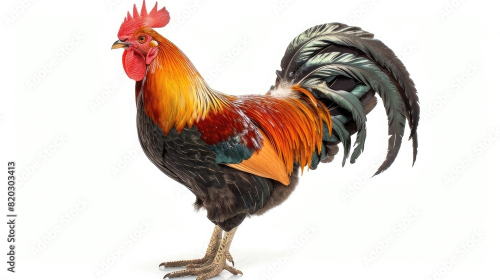 rooster standing isolated on a white background realistic