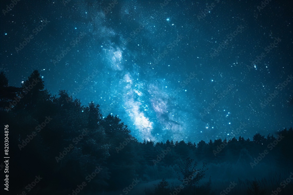Fototapeta premium Starry night sky above a distant woodland