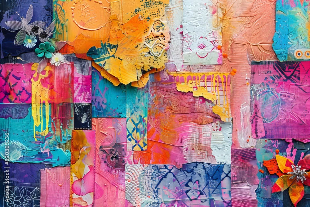 A close up of a colorful painting with lots of different colors A close up of a colorful painting with lots of different colors