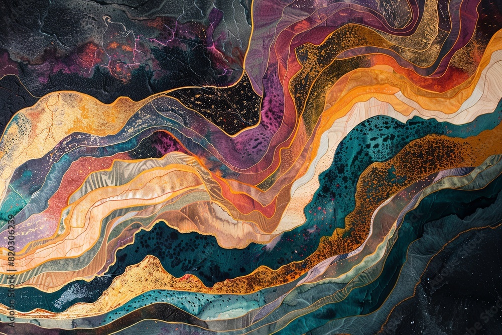 A vibrant abstract organic form that blends fluid, realistic, and fantastical elements. Painting on Dark Background with Gold Brush Strokes A vibrant abstract organic form that blends fluid, realistic, and fantastical elements. Painting on Dark Background with Gold Brush Strokes
