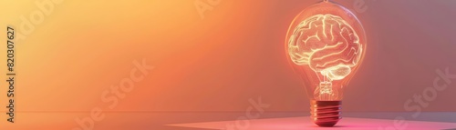 A blank podium showcasing a light bulb with a luminous brain inside