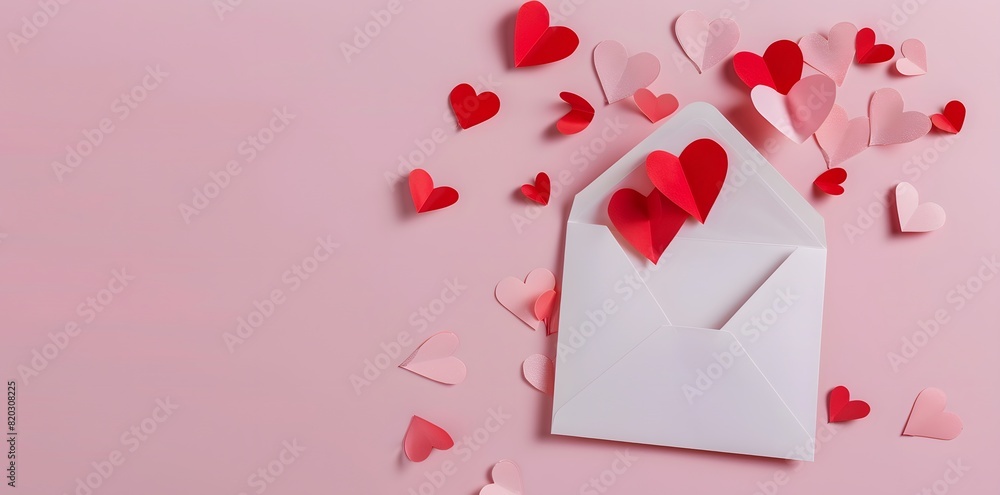 Valentine's Day envelope with paper hearts flat lay Valentine's Day envelope with paper hearts flat lay
