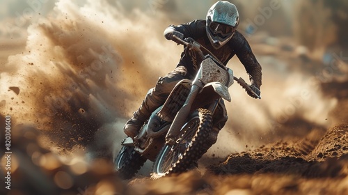 Motocross MX Rider on Sand Track, desert background
