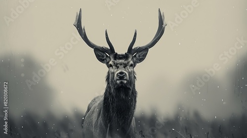 deer head hunting, vintage monochrome, white background © Diana