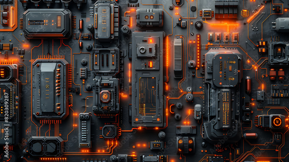 Tech Masterpiece: Textured Canvas Backdrop Featuring Tech Gadgets and Customizable Empty Space