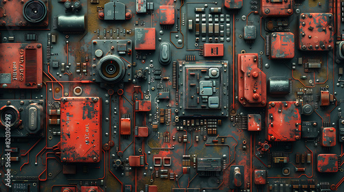 Tech Textures: Abstract Backdrop with Tech Elements and Empty Space