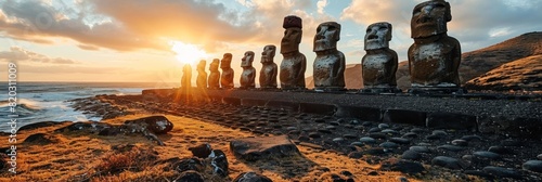 Easter Island, Chile: Known for its massive stone statues, or moai, this remote Polynesian island holds an air of mystery due to its isolated location in the South Pacific. photo