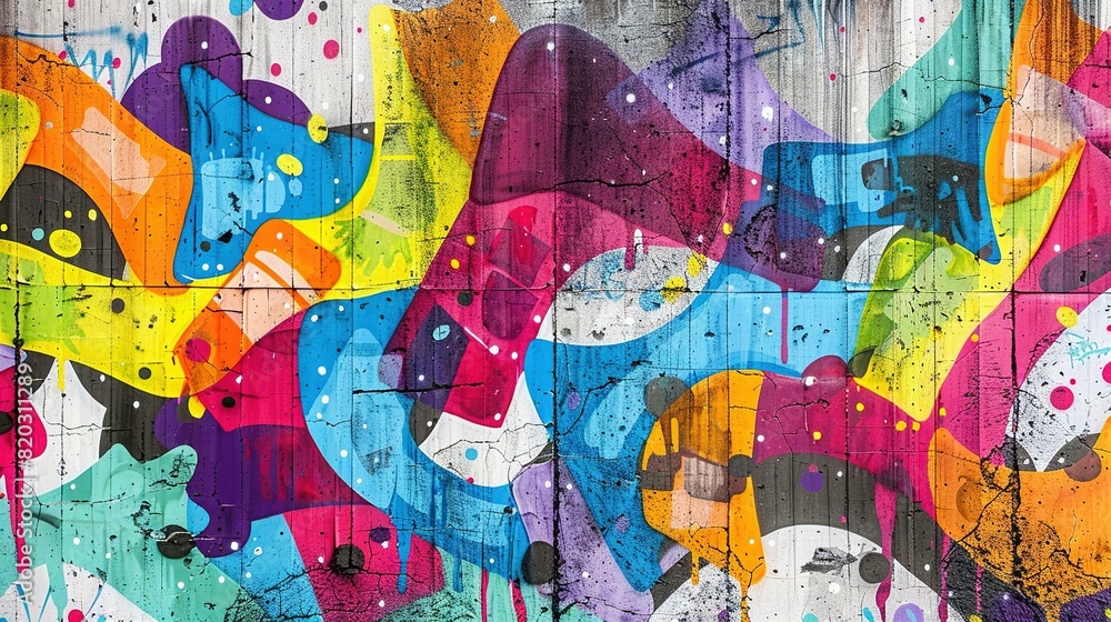 Urban Street Art: Seamless Pattern of Vibrant Graffiti on Weathered Wall Urban Street Art: Seamless Pattern of Vibrant Graffiti on Weathered Wall