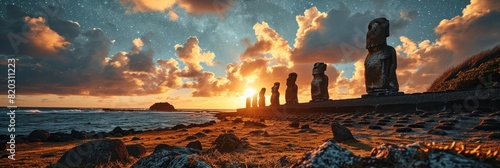 Easter Island, Chile: Known for its massive stone statues, or moai, this remote Polynesian island holds an air of mystery due to its isolated location in the South Pacific. photo