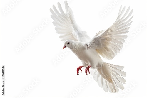 flying white dove isolated on white background